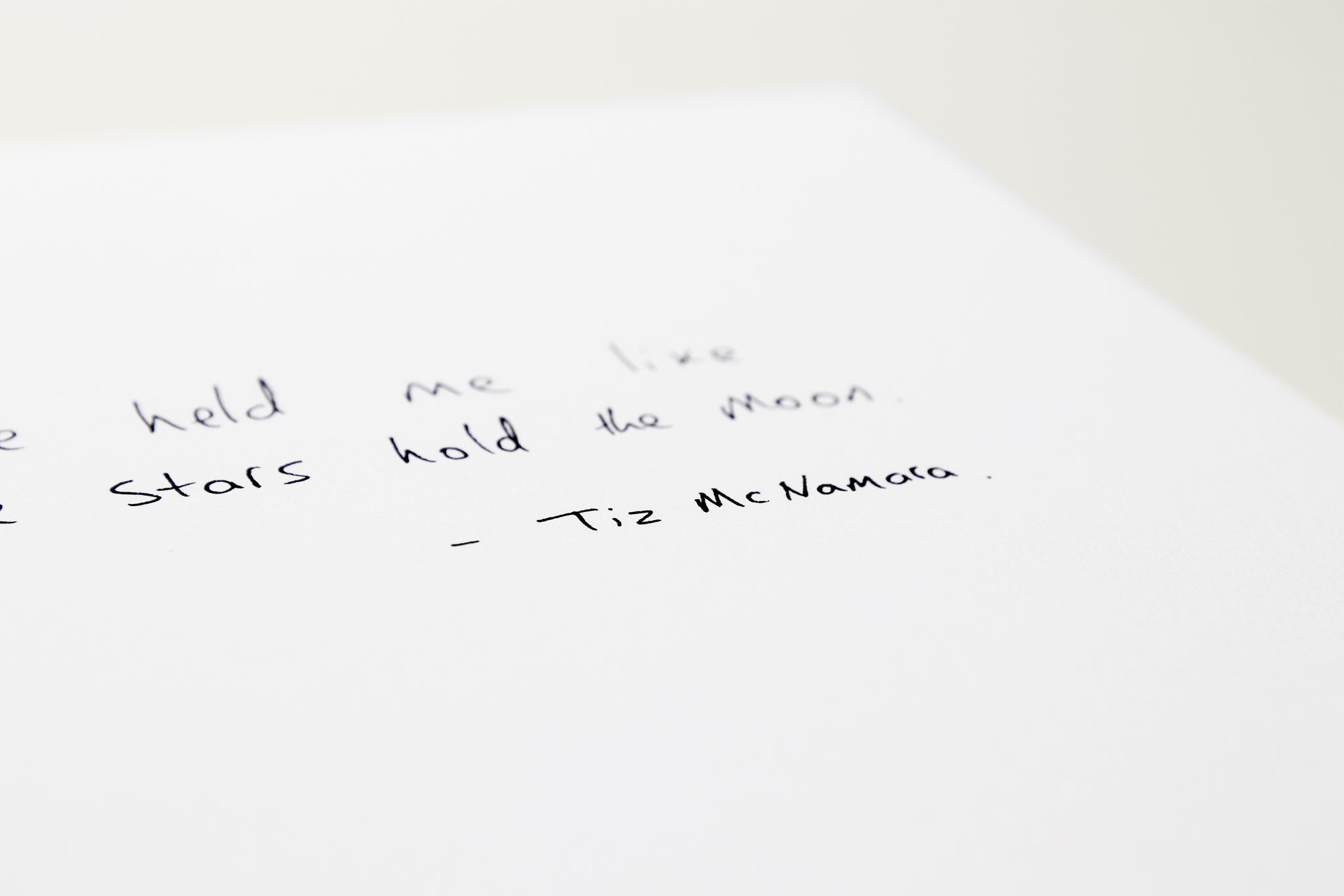 Tiz McNamara Handwritten Lyrics Detail Photograph